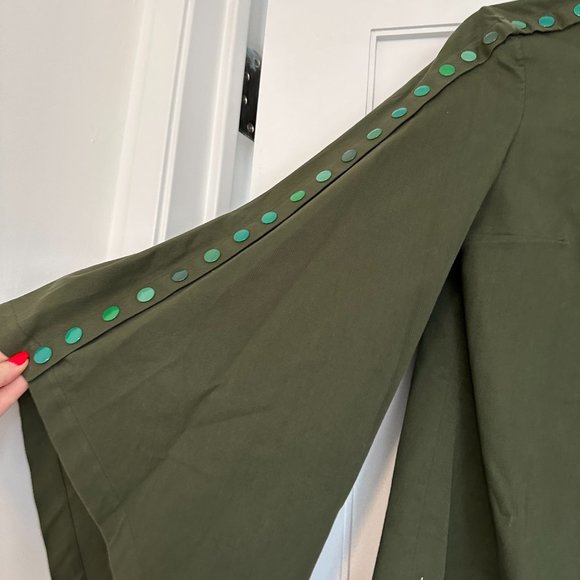 Rosie Assoulin Tunic Top Flared Sleeves V-neck Snap Buttons Detailing Sz M Green - Picture 8 of 12